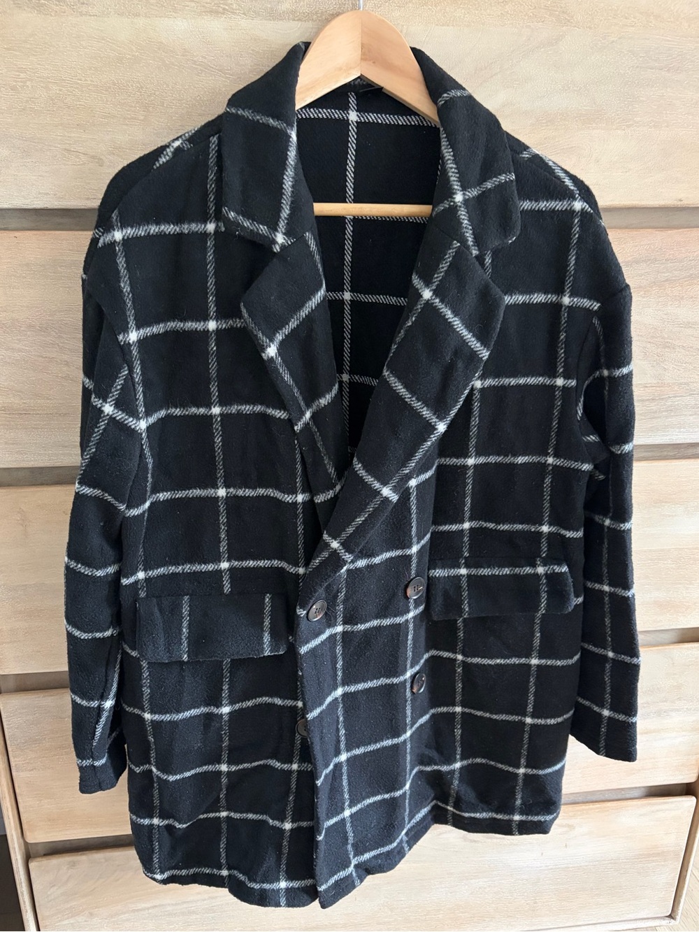 SHEIN Maternity Grid Print Drop Shoulder Double Breasted Coat